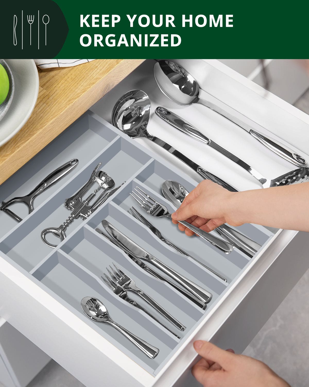 Basic Silverware Drawer Organizer, Gray