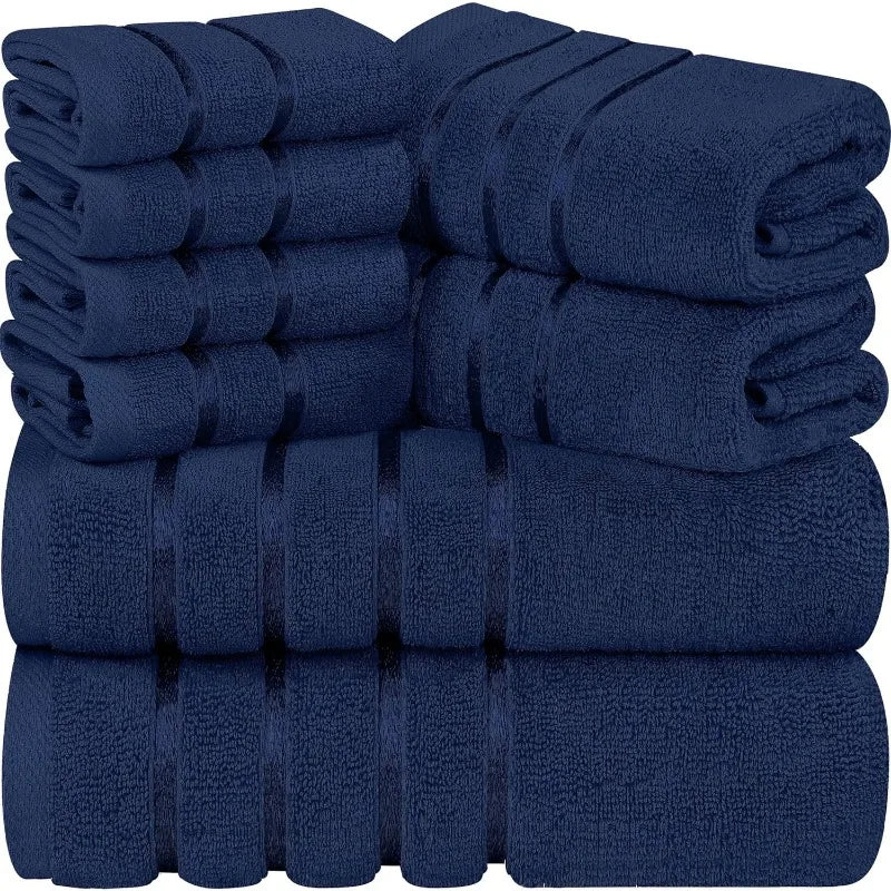 8-Piece Luxury Towel Set, 2 Bath Towels, 2 Hand Towels, and 4 Wash Cloths, 600 GSM Ring Spun Cotton Highly Absorbent Viscose