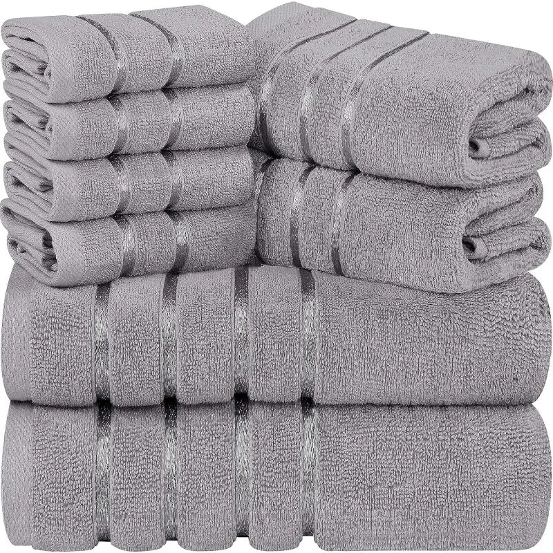 8-Piece Luxury Towel Set, 2 Bath Towels, 2 Hand Towels, and 4 Wash Cloths, 600 GSM Ring Spun Cotton Highly Absorbent Viscose