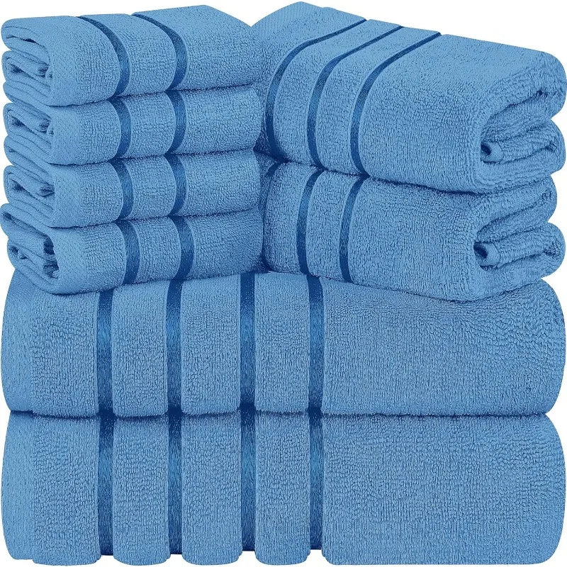 8-Piece Luxury Towel Set, 2 Bath Towels, 2 Hand Towels, and 4 Wash Cloths, 600 GSM Ring Spun Cotton Highly Absorbent Viscose