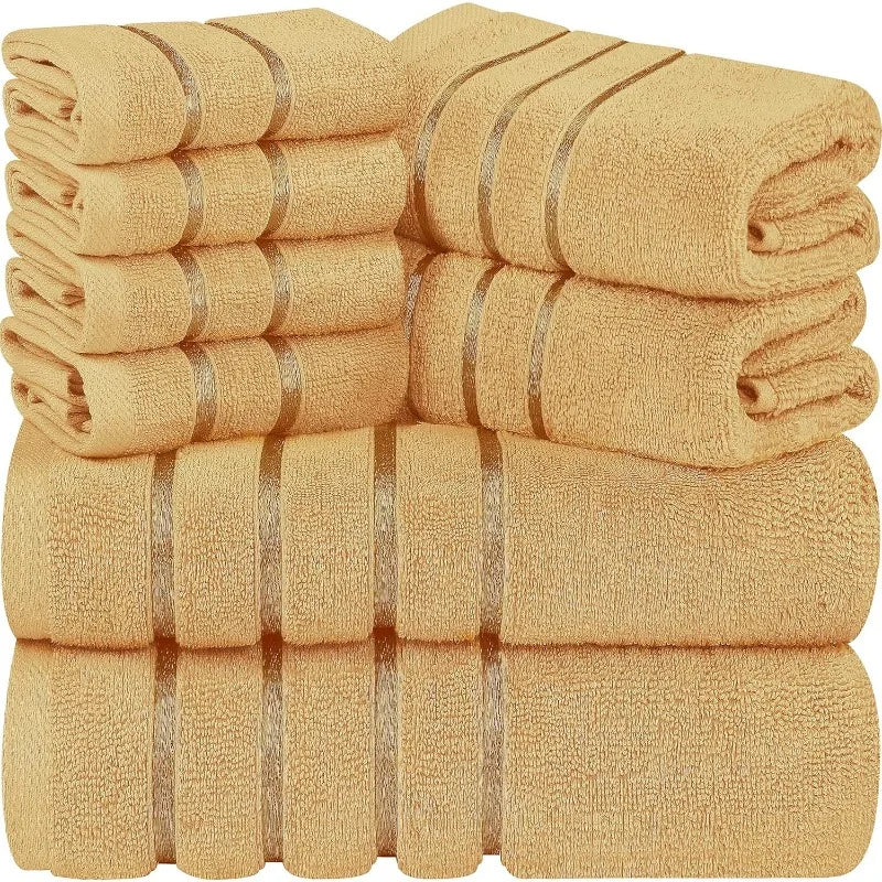8-Piece Luxury Towel Set, 2 Bath Towels, 2 Hand Towels, and 4 Wash Cloths, 600 GSM Ring Spun Cotton Highly Absorbent Viscose