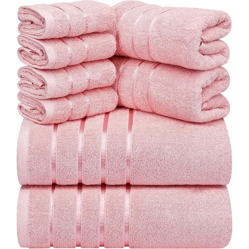 8-Piece Luxury Towel Set, 2 Bath Towels, 2 Hand Towels, and 4 Wash Cloths, 600 GSM Ring Spun Cotton Highly Absorbent Viscose