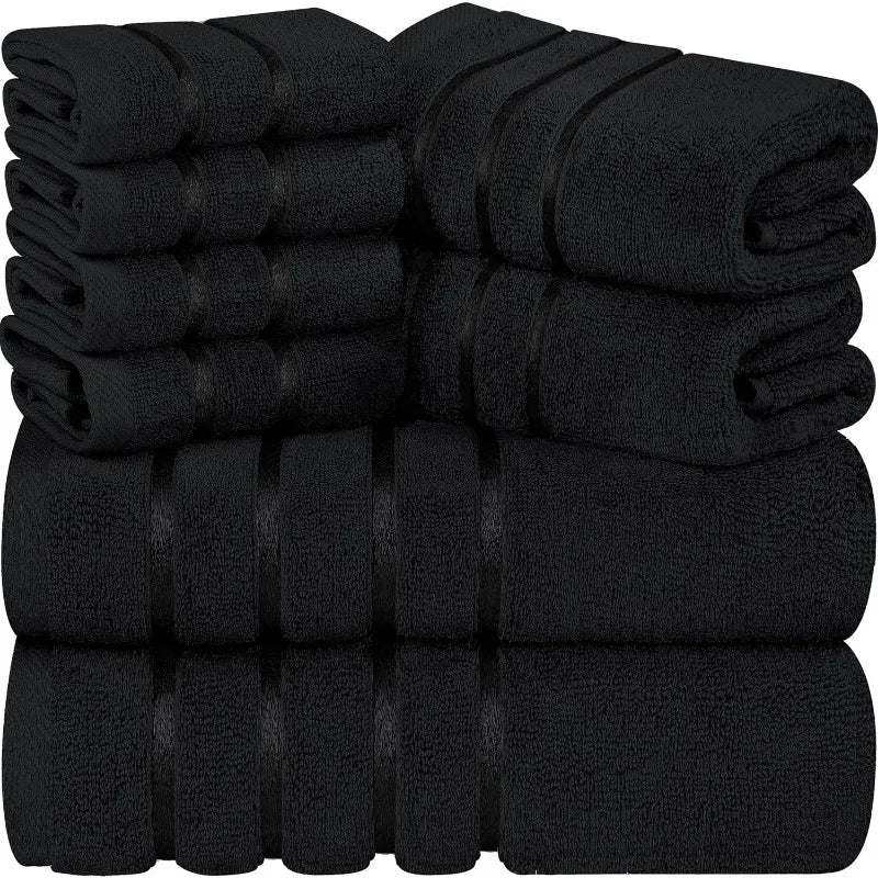 8-Piece Luxury Towel Set, 2 Bath Towels, 2 Hand Towels, and 4 Wash Cloths, 600 GSM Ring Spun Cotton Highly Absorbent Viscose