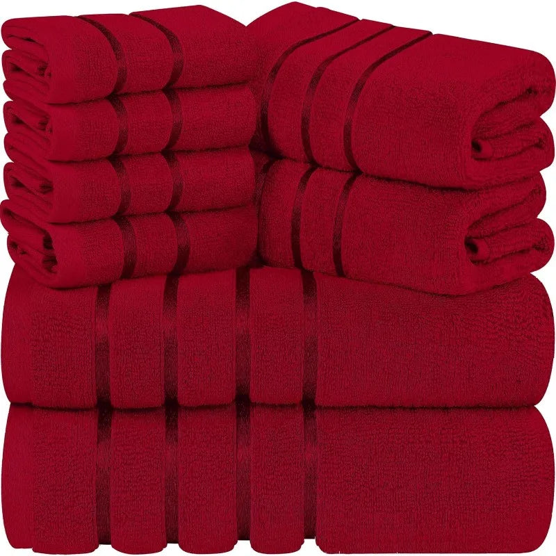 8-Piece Luxury Towel Set, 2 Bath Towels, 2 Hand Towels, and 4 Wash Cloths, 600 GSM Ring Spun Cotton Highly Absorbent Viscose