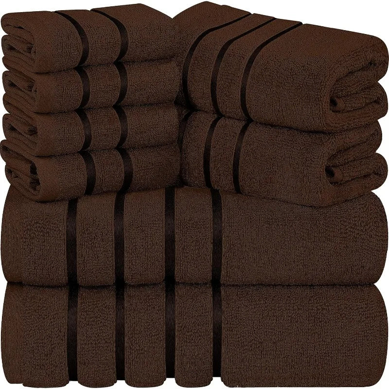 8-Piece Luxury Towel Set, 2 Bath Towels, 2 Hand Towels, and 4 Wash Cloths, 600 GSM Ring Spun Cotton Highly Absorbent Viscose