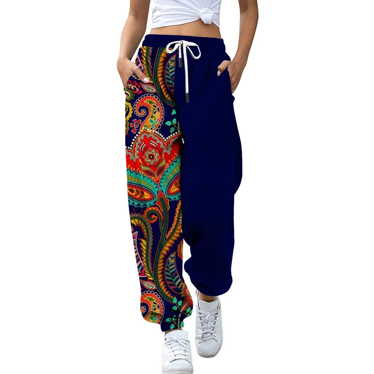 New Loose Jogging Pants Women Print High Waisted