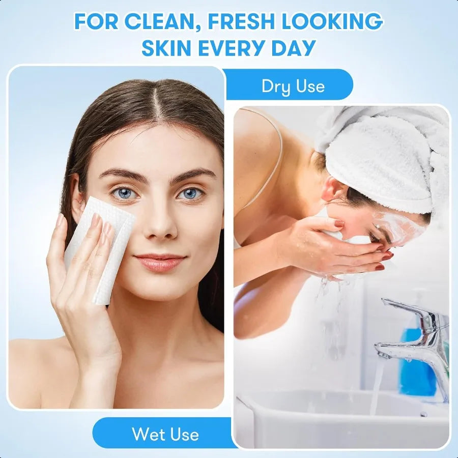Disposable Face Towel XL Unscented Facial Towelettes Soft Thick Absorbent LintFree Biodegradable Makeup Remover Dry Wipes Clean