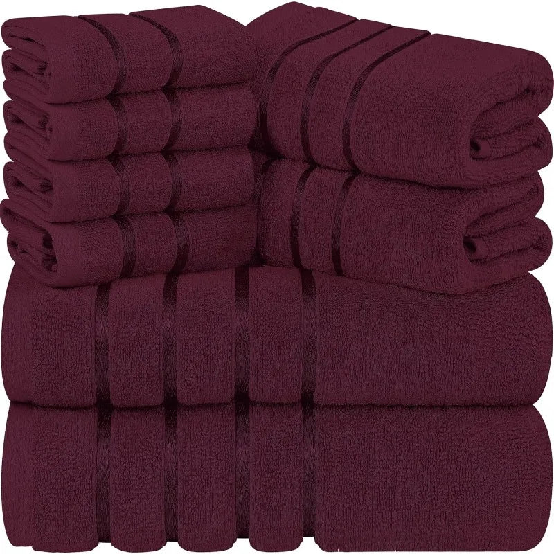8-Piece Luxury Towel Set, 2 Bath Towels, 2 Hand Towels, and 4 Wash Cloths, 600 GSM Ring Spun Cotton Highly Absorbent Viscose