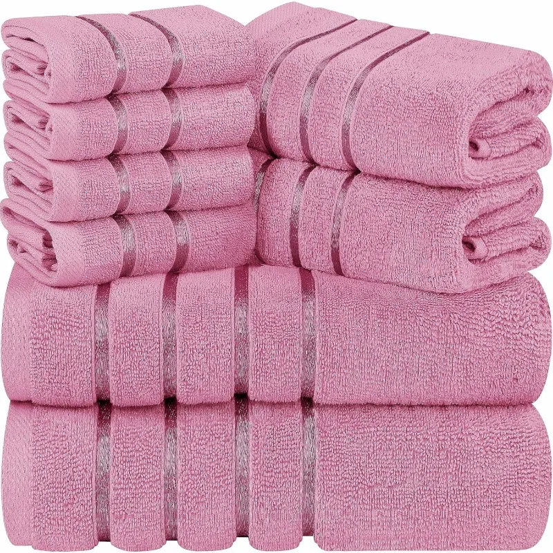 8-Piece Luxury Towel Set, 2 Bath Towels, 2 Hand Towels, and 4 Wash Cloths, 600 GSM Ring Spun Cotton Highly Absorbent Viscose