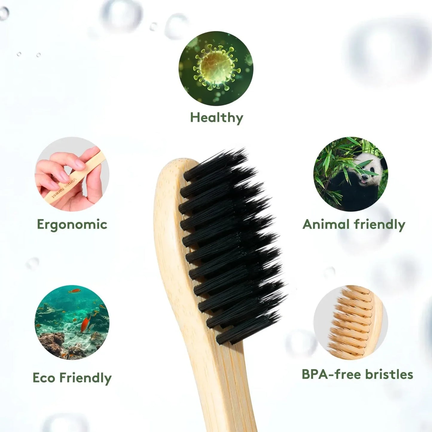 10 bamboo toothbrushes, adult soft bristles, eco-friendly natural wooden toothbrushes, organic bamboo travel toothbrushes