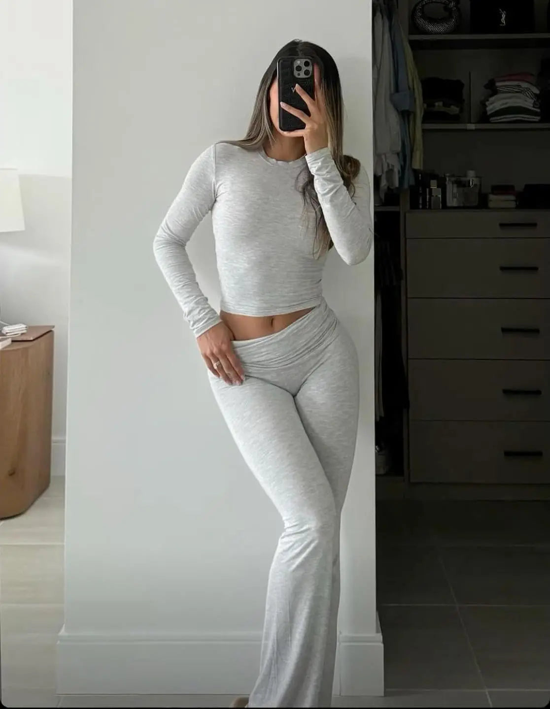 Casual Workout Two Piece Outfits for Women Short Sleeve Crop High Waist Foldover Flare Pants Tracksuit Sets Streetwear