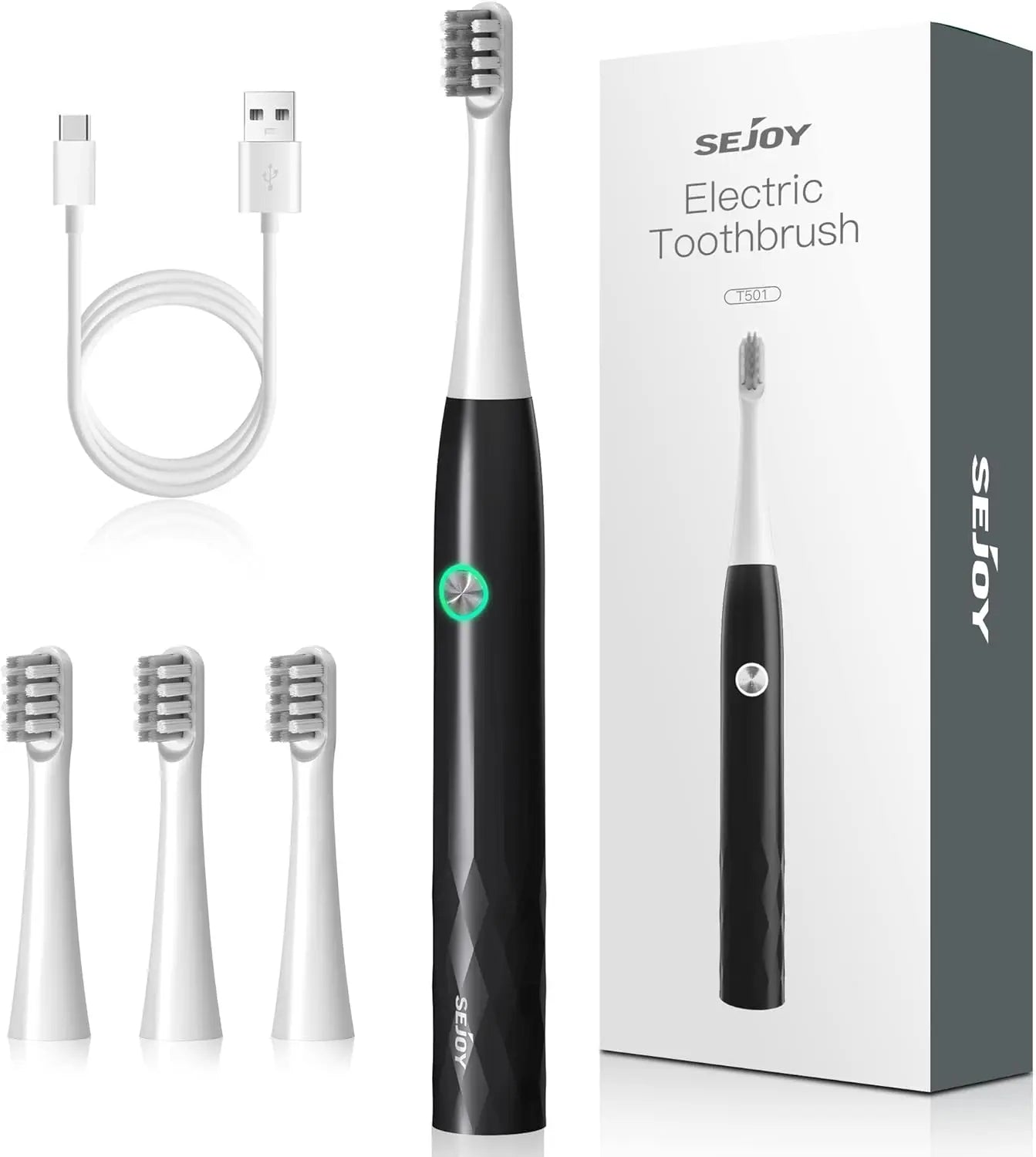 Sejoy Sonic Toothbrush Rechargeable Ultra Whitening Electric Toothbrush 8 Brush Heads Wireless Charging 5 Modes Smart Timer