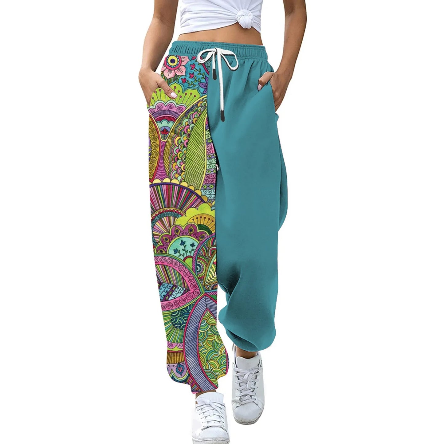 New Loose Jogging Pants Women Print High Waisted