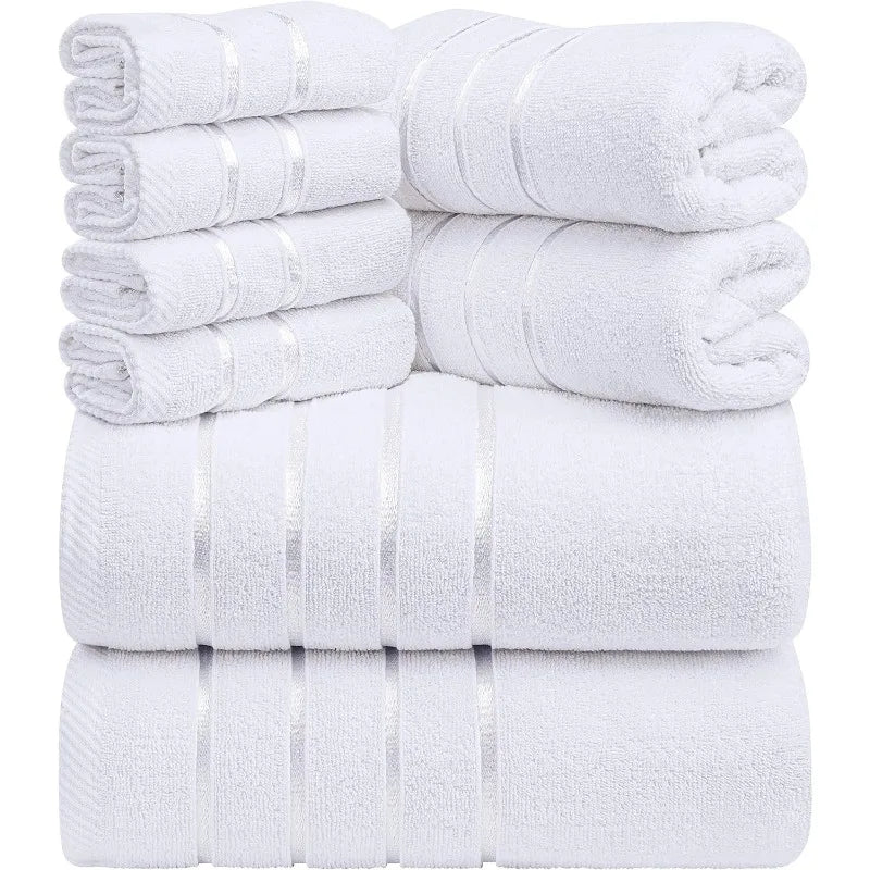 8-Piece Luxury Towel Set, 2 Bath Towels, 2 Hand Towels, and 4 Wash Cloths, 600 GSM Ring Spun Cotton Highly Absorbent Viscose