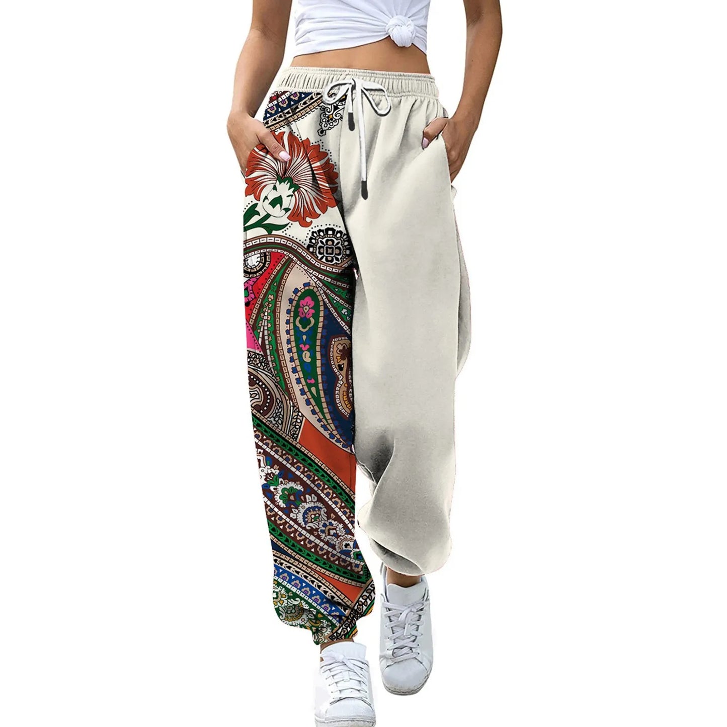 New Loose Jogging Pants Women Print High Waisted
