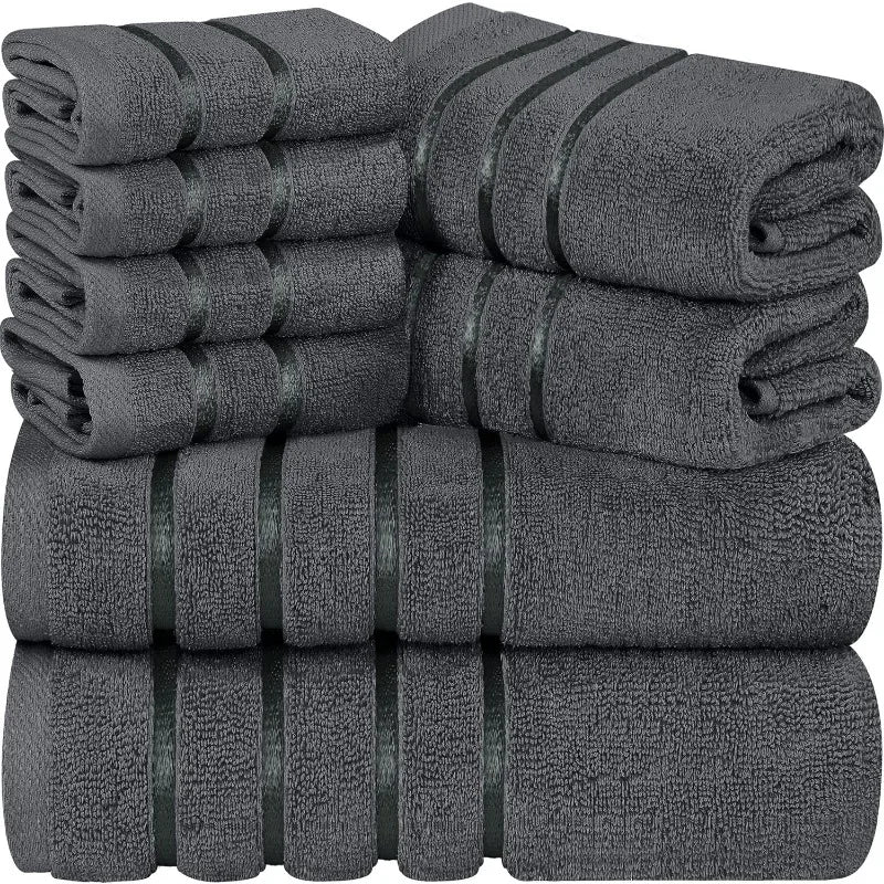 8-Piece Luxury Towel Set, 2 Bath Towels, 2 Hand Towels, and 4 Wash Cloths, 600 GSM Ring Spun Cotton Highly Absorbent Viscose