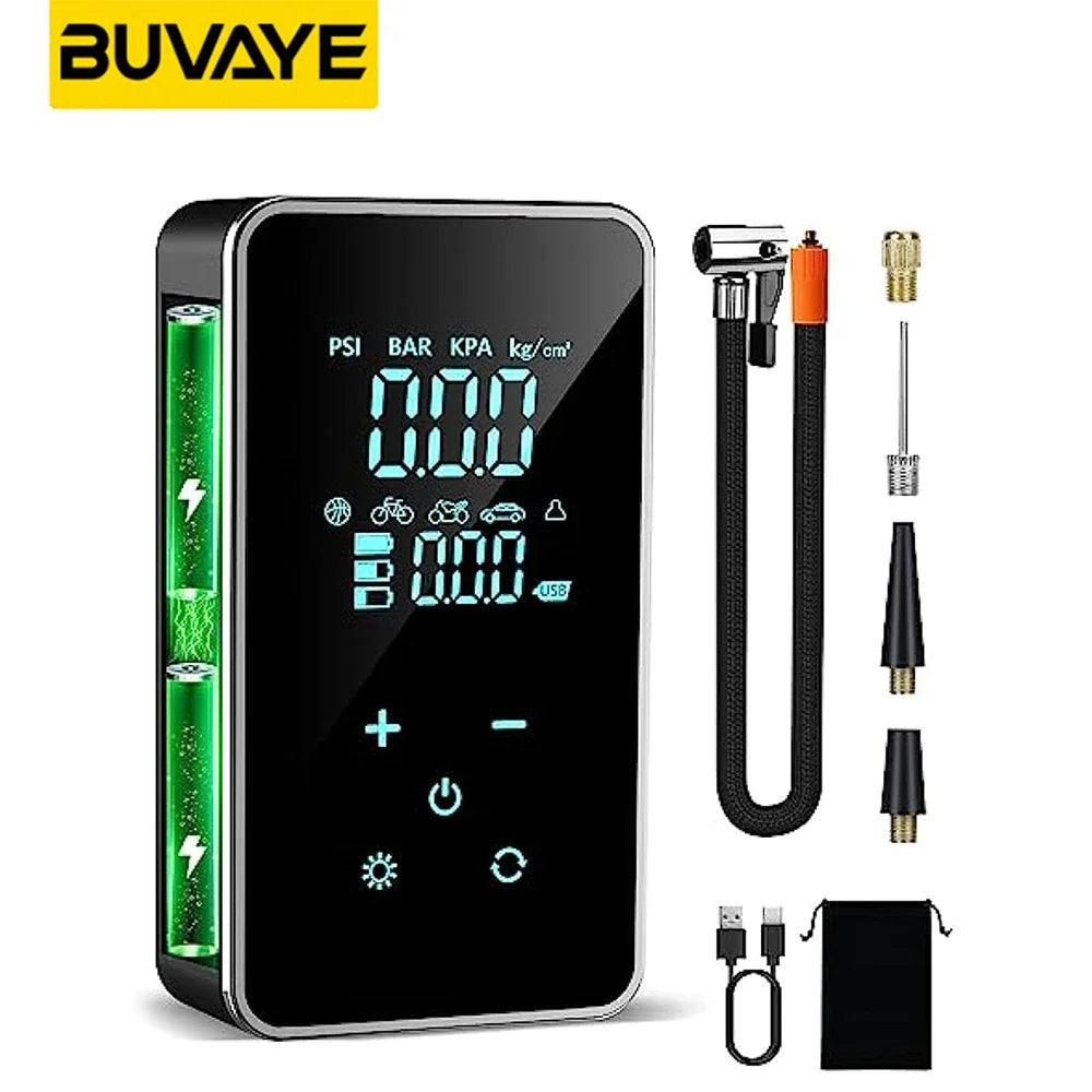 BUVAYE Mini Car Tire Inflator Pump Portable Electric Pump Multifunctional Automatic High-pressure Flushing Air Compressor