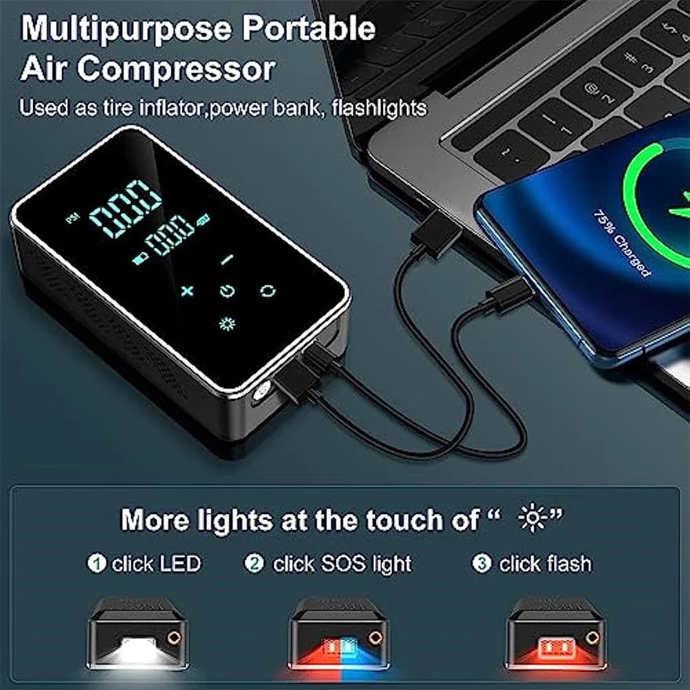 BUVAYE Mini Car Tire Inflator Pump Portable Electric Pump Multifunctional Automatic High-pressure Flushing Air Compressor