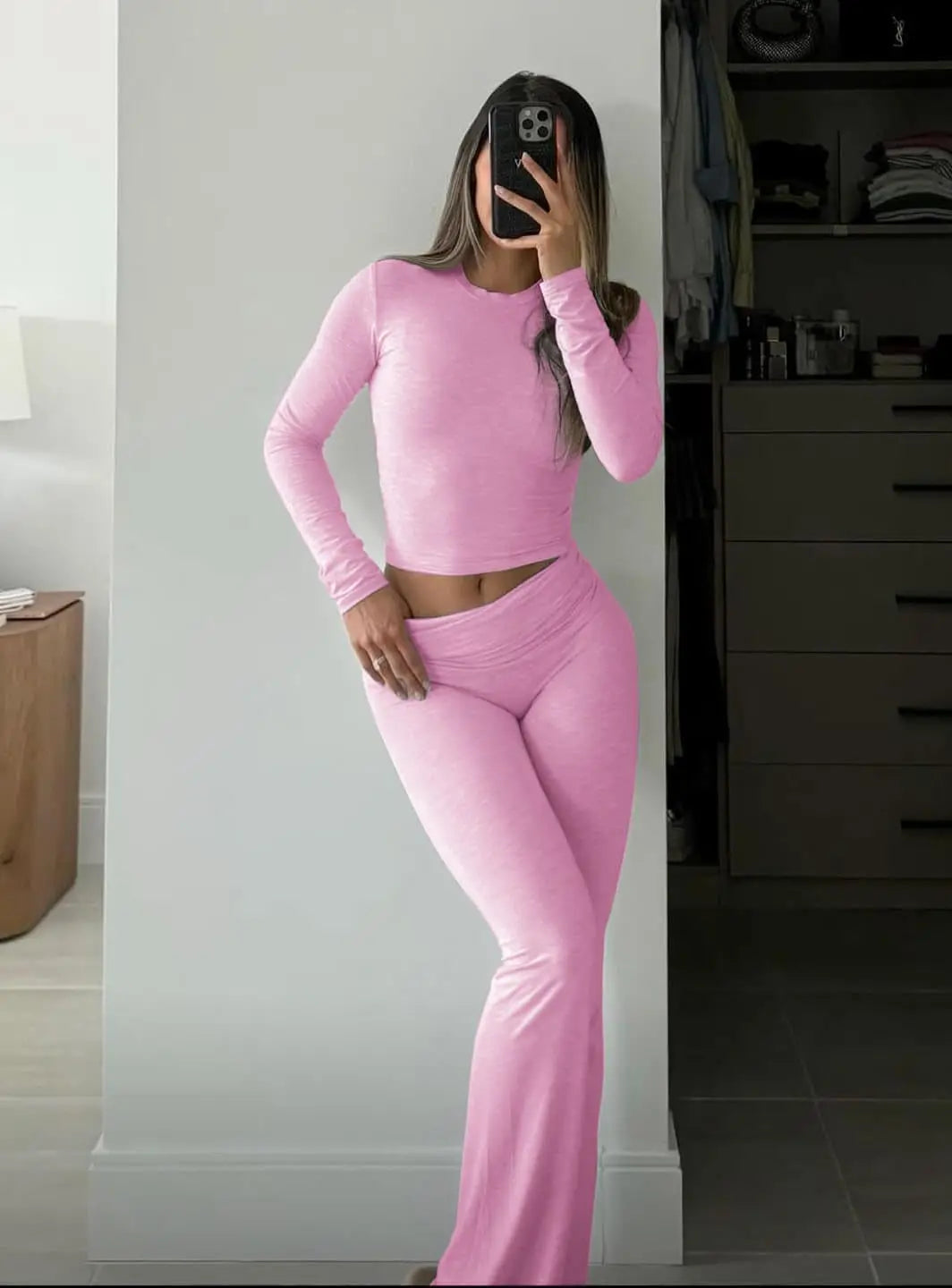 Casual Workout Two Piece Outfits for Women Short Sleeve Crop High Waist Foldover Flare Pants Tracksuit Sets Streetwear