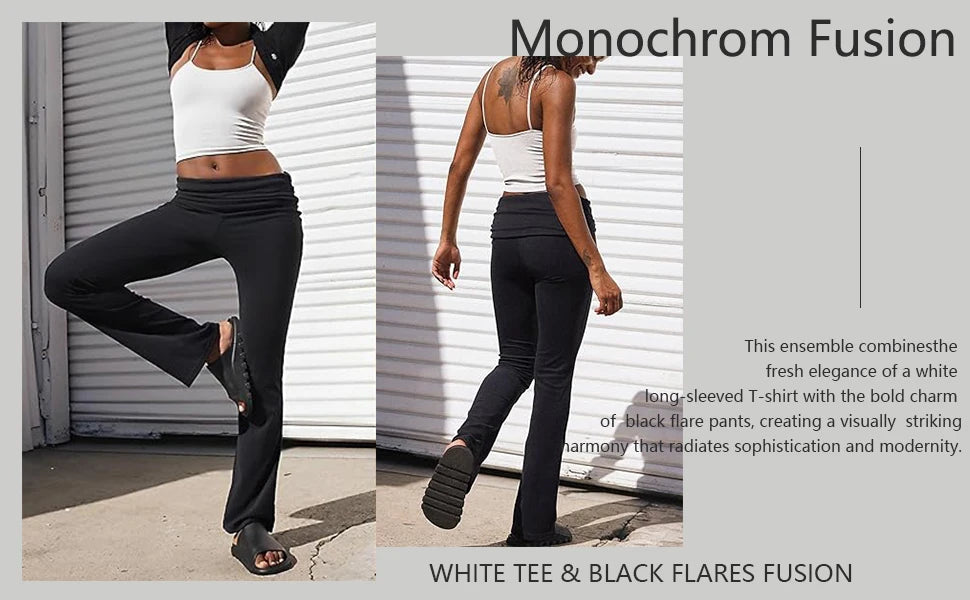 Casual Workout Two Piece Outfits for Women Short Sleeve Crop High Waist Foldover Flare Pants Tracksuit Sets Streetwear