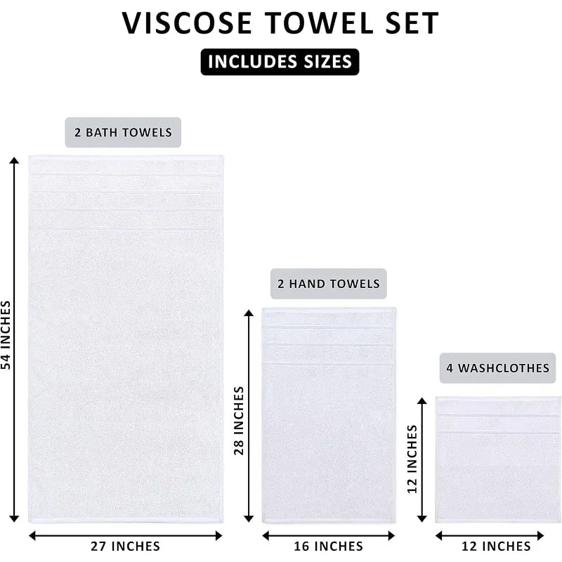 8-Piece Luxury Towel Set, 2 Bath Towels, 2 Hand Towels, and 4 Wash Cloths, 600 GSM Ring Spun Cotton Highly Absorbent Viscose