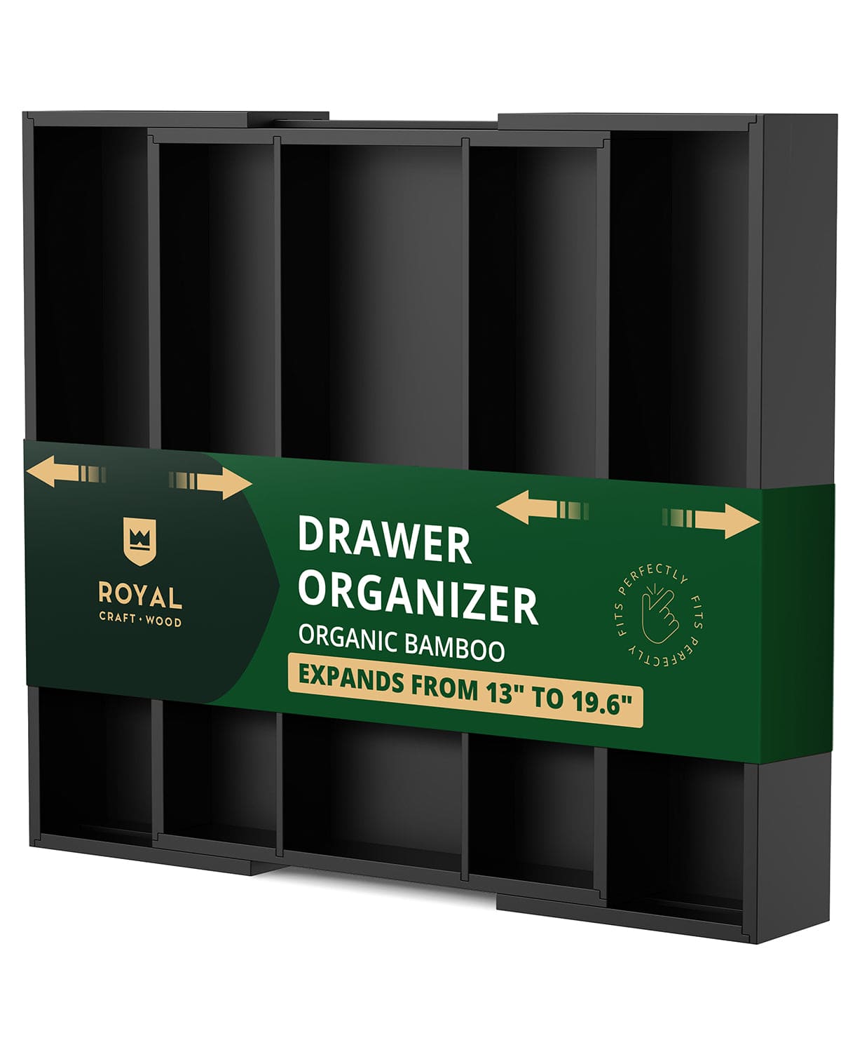 Utensil Drawer Organizer, Black (5 Slots)