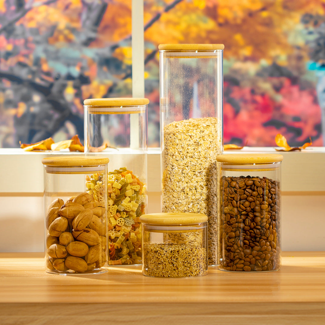 Bamboo Lid Glass Jar Set