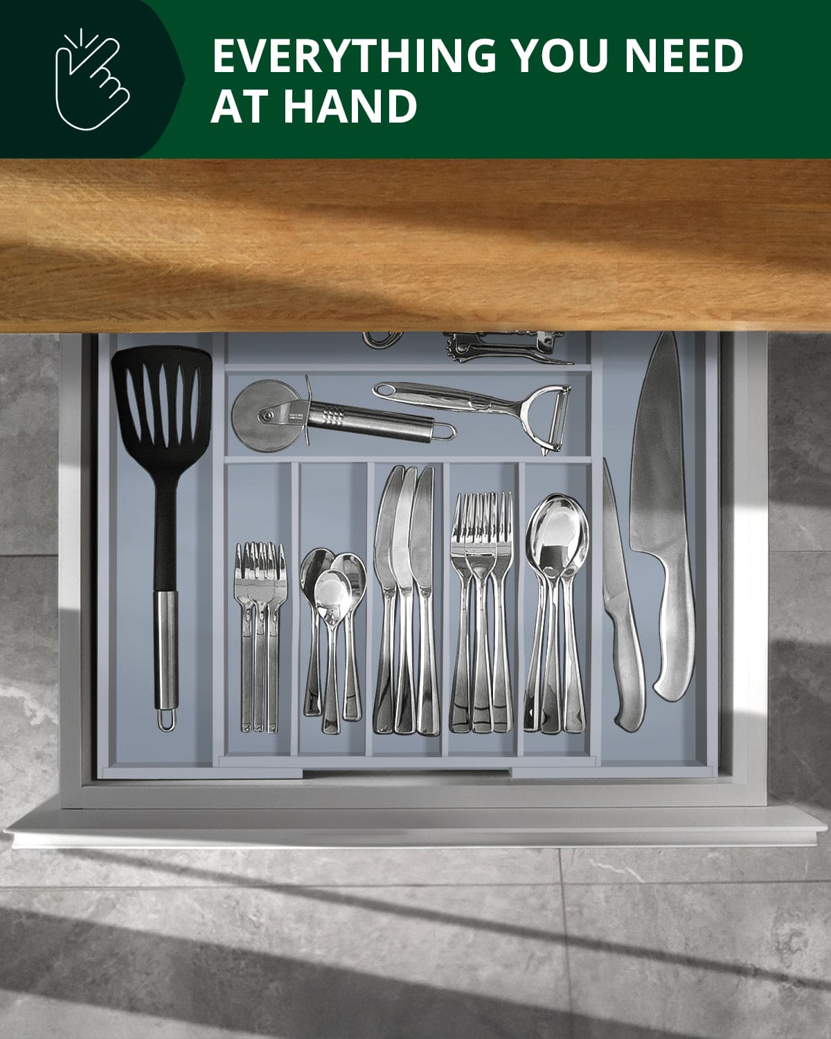 Silverware Drawer Organizer, Gray (9 Slots)