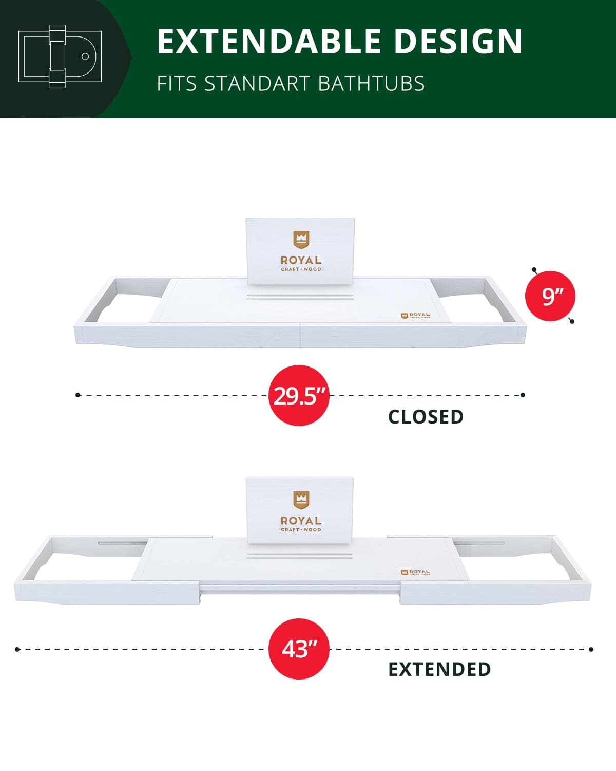 Bathtub Caddy Tray Lite, White