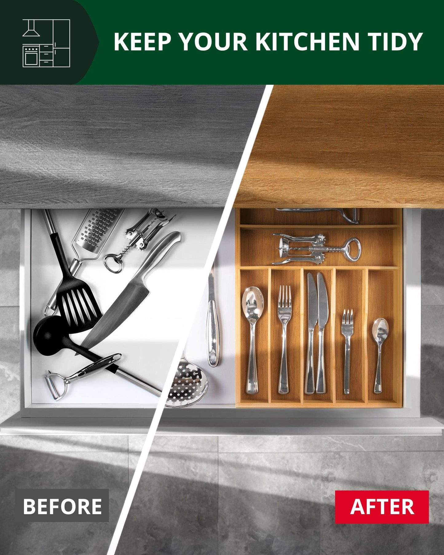 Basic Silverware Drawer Organizer, Natural