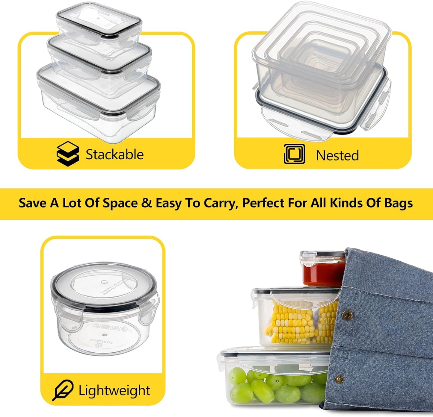 34 PCS Food Storage Containers Set with Airtight Lids (17 Lids &17 Containers) - BPA-Free Plastic Food Container for Kitchen Storage Organization, Fruit Meal-prep Containers with Labels & Marker