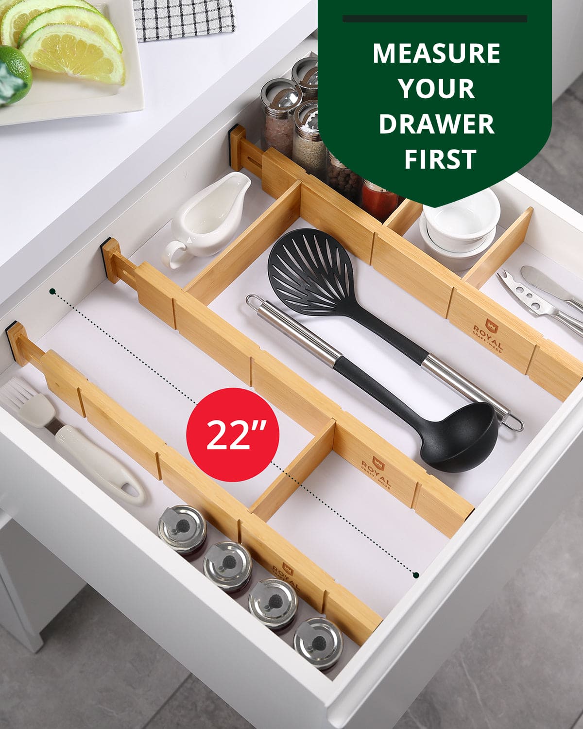 Drawer Dividers 22” with inserts, Natural