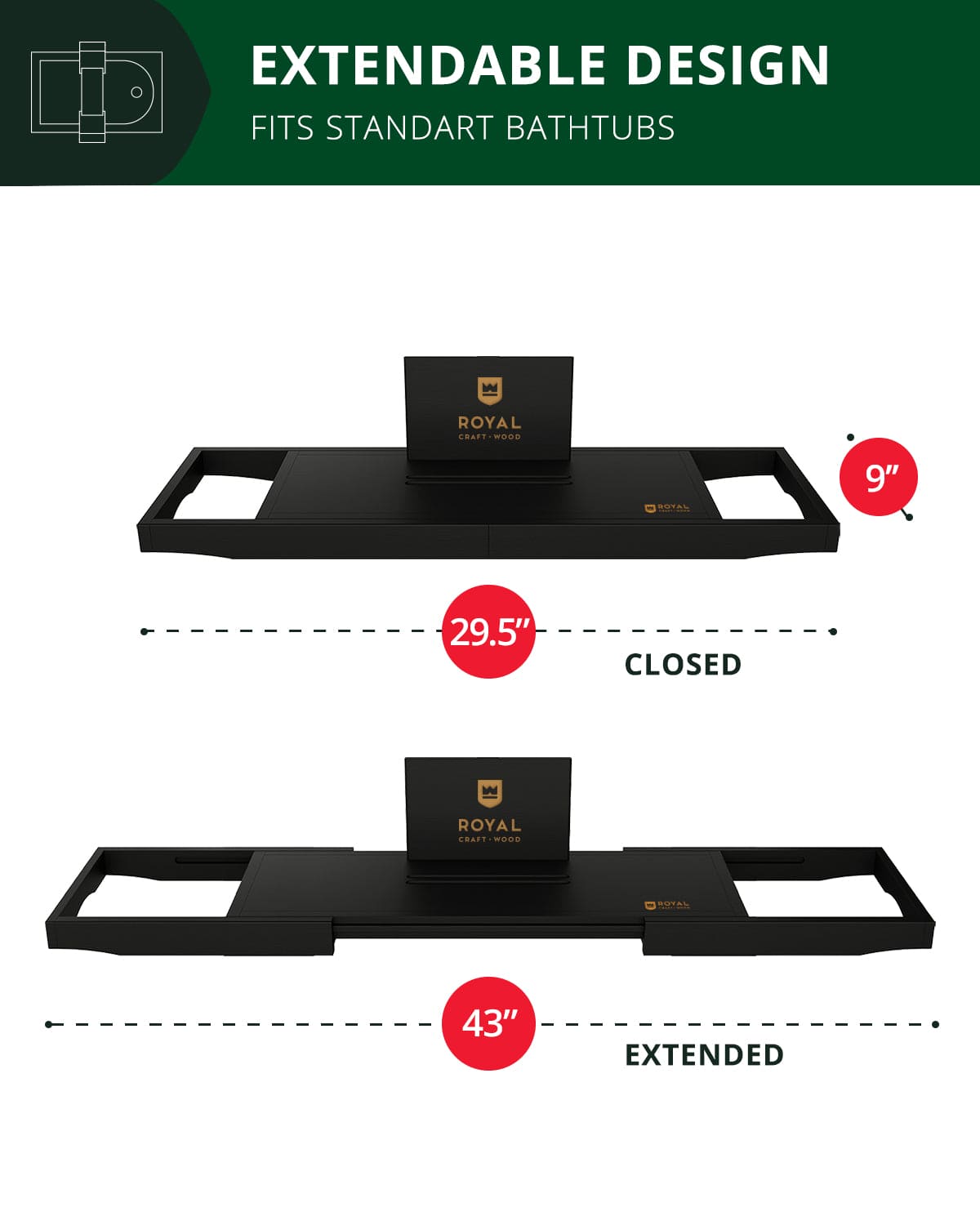 Bathtub Caddy Tray Lite, Black