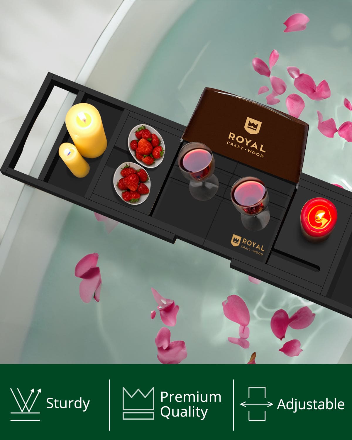 Foldable Bathtub Caddy Tray, Black