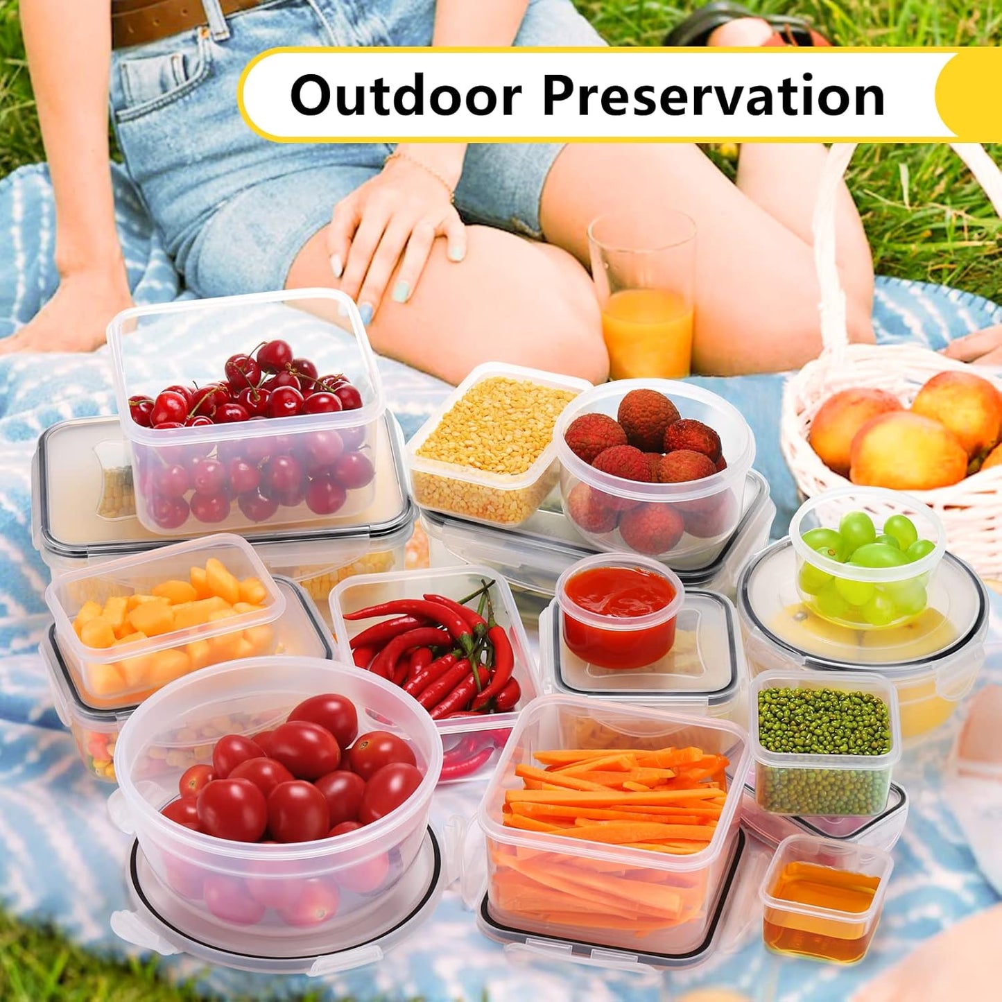 34 PCS Food Storage Containers Set with Airtight Lids (17 Lids &17 Containers) - BPA-Free Plastic Food Container for Kitchen Storage Organization, Fruit Meal-prep Containers with Labels & Marker