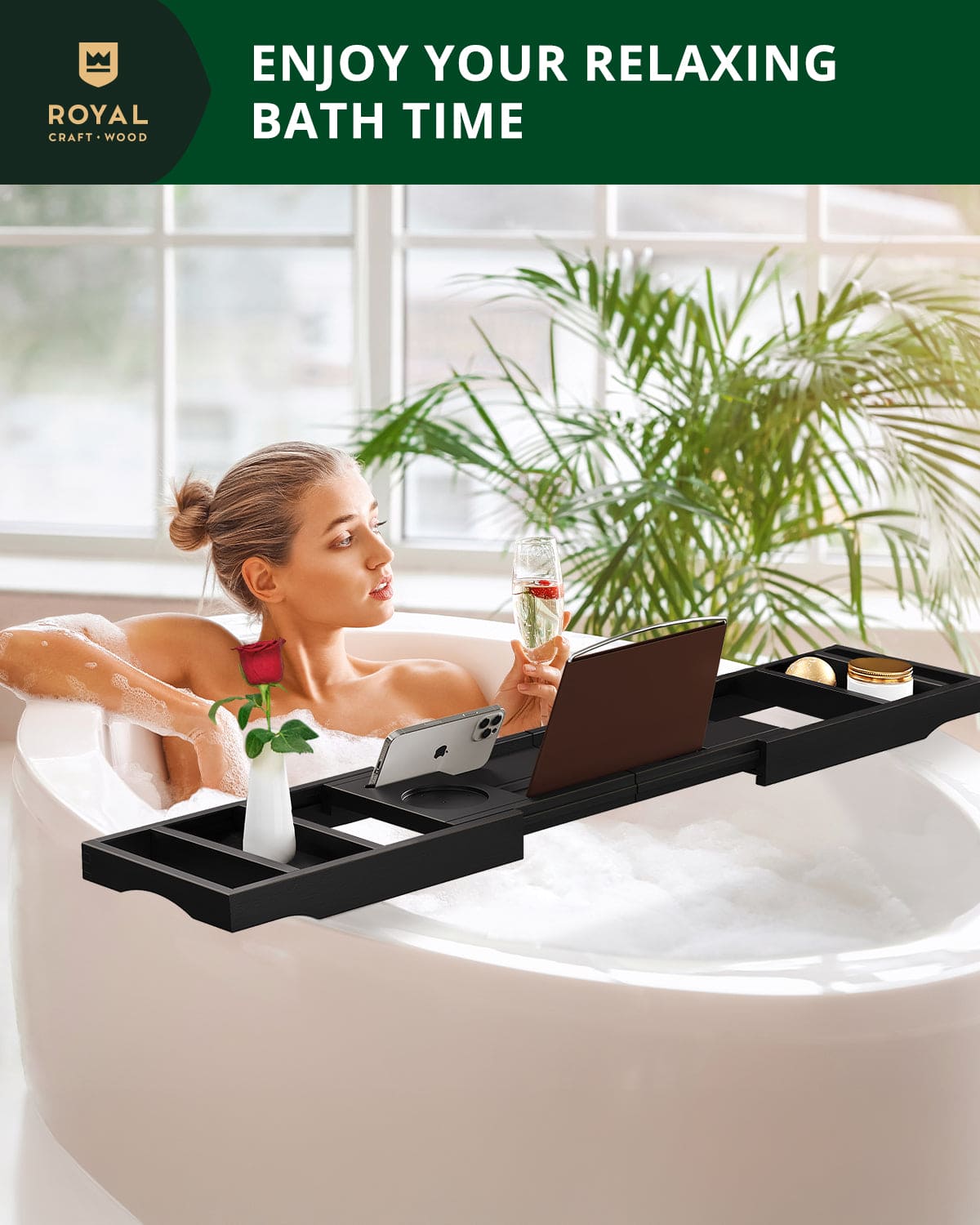 Foldable Bathtub Caddy Tray, Black