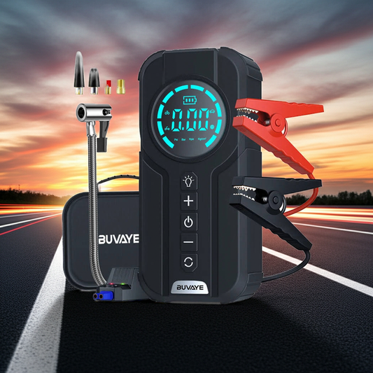 BUVAYE Car Multi-function Air Compressor Jump Starter Air Pump Convenient Tire Inflator Portable Battery Starter With EVA Bag