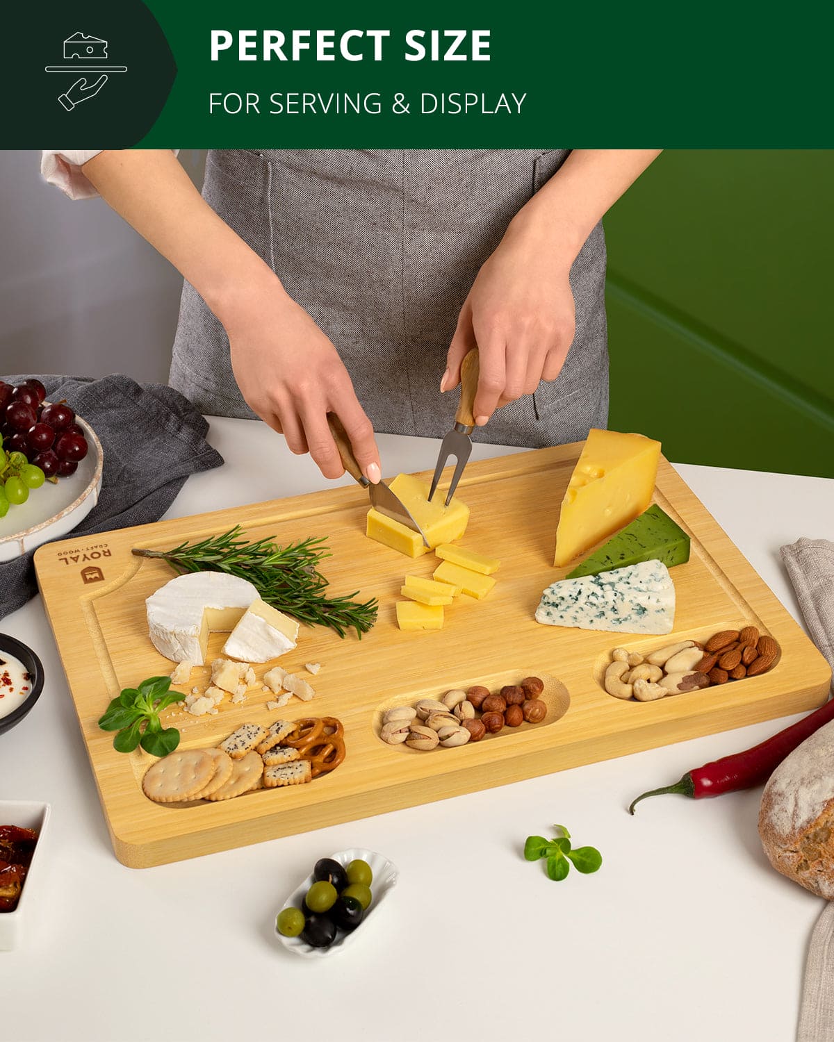 Cutting Board with Compartments, 18” x 12”