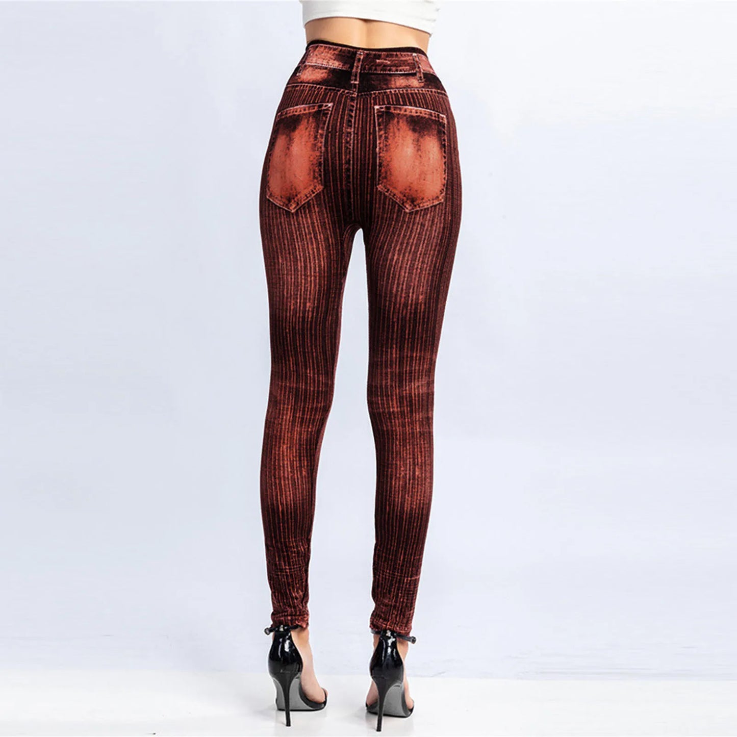 High Waist Leggings Faux Denim Jeans