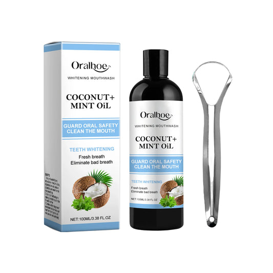 Coconut Mint Pulling Oil Mouthwash Alcohol-free Teeth Whitening Fresh Oral Breath Tongue Scraper Set Whitening Tool Mouth Care