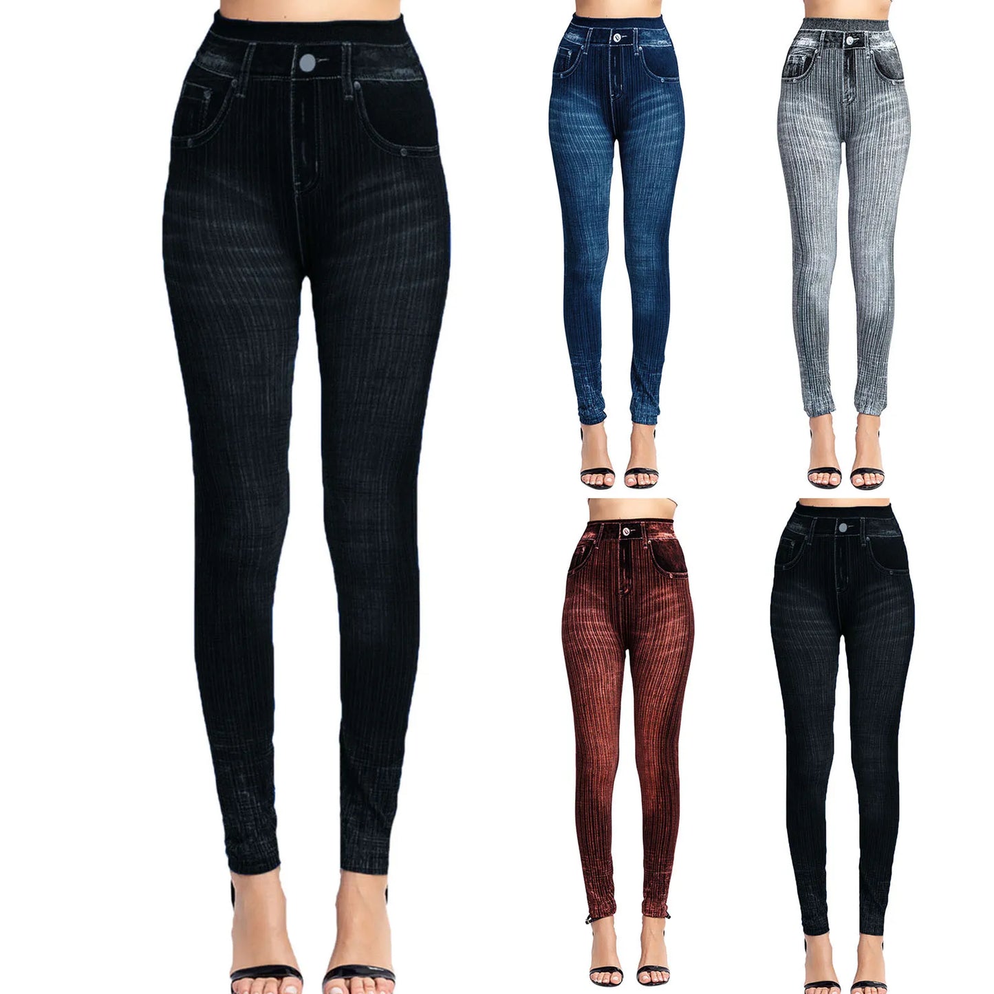 High Waist Leggings Faux Denim Jeans