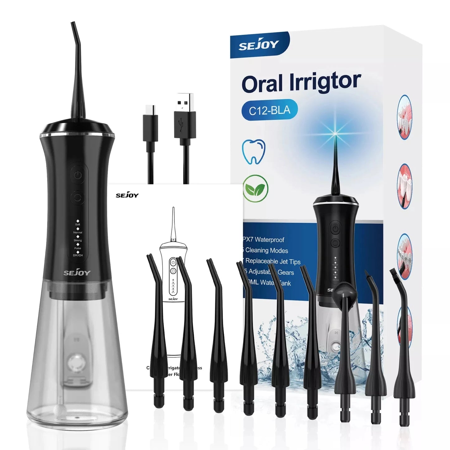SEJOY Dental Oral Irrigator USB Rechargeable Teeth Cleaner Portable Dental Water Flosser 5 Modes IPX7 Mouth Washing Machine 350m
