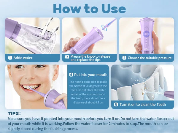 SEJOY Dental Oral Irrigator USB Rechargeable Teeth Cleaner Portable Dental Water Flosser 5 Modes IPX7 Mouth Washing Machine 350m