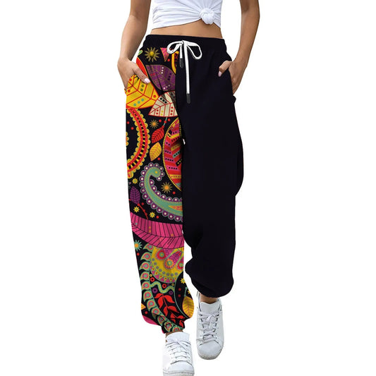 New Loose Jogging Pants Women Print High Waisted