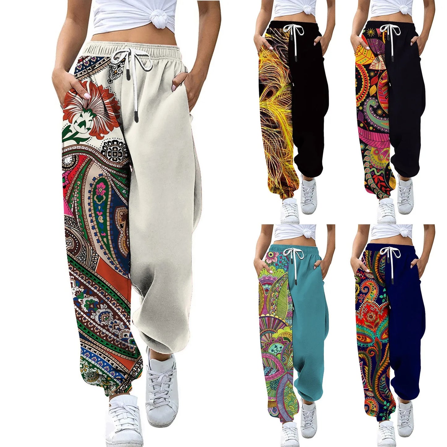 New Loose Jogging Pants Women Print High Waisted