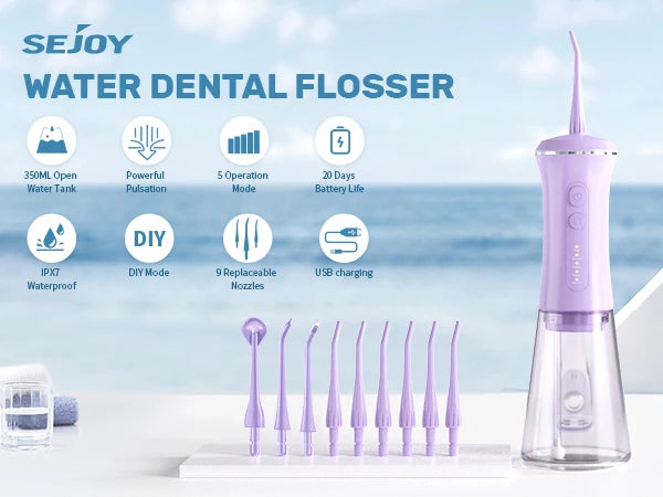 SEJOY Dental Oral Irrigator USB Rechargeable Teeth Cleaner Portable Dental Water Flosser 5 Modes IPX7 Mouth Washing Machine 350m
