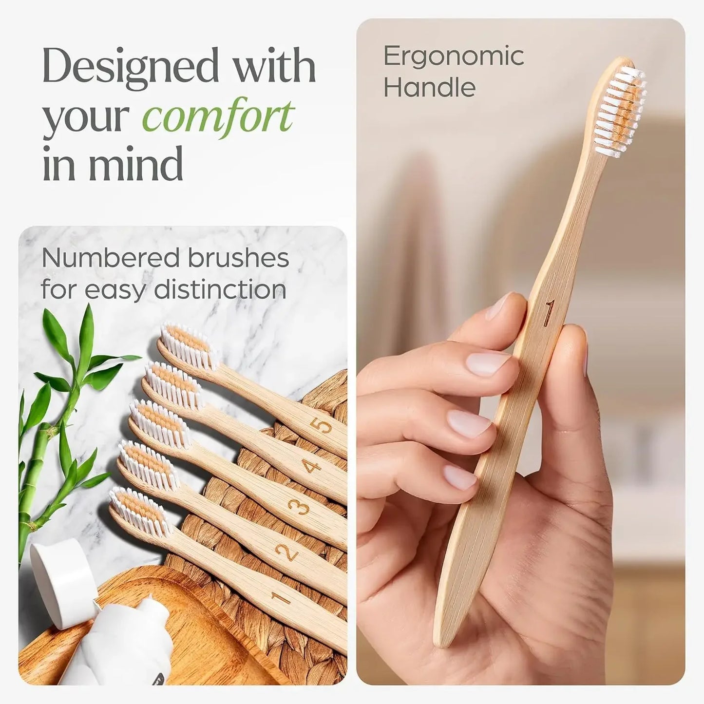 Biodegradable bamboo toothbrush 10 packs, environmentally friendly, compostable natural wooden toothbrush