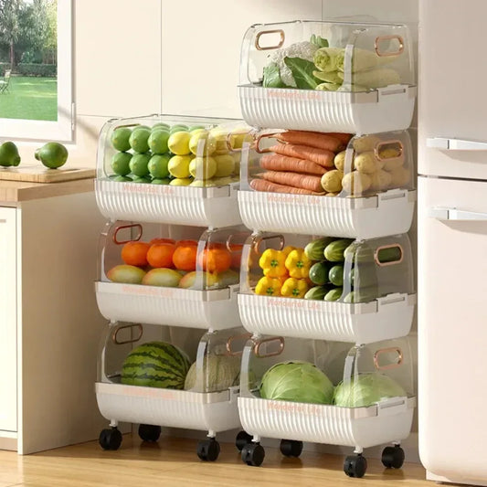 Storage Rack Vegetable Basket Movable Trolleys