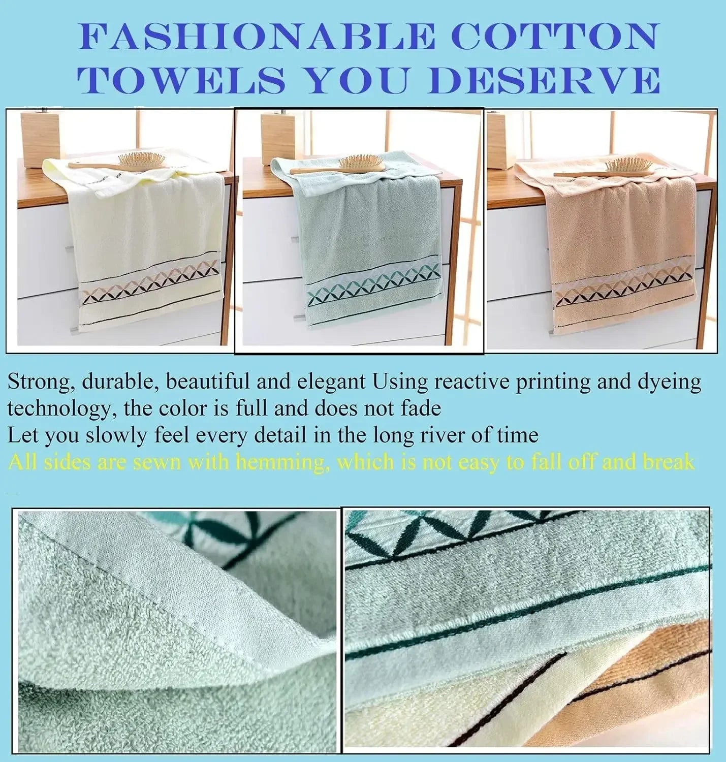 4 packs pure cotton hand towel, 100% cotton face towel, printed super soft high absorbent bathroom
