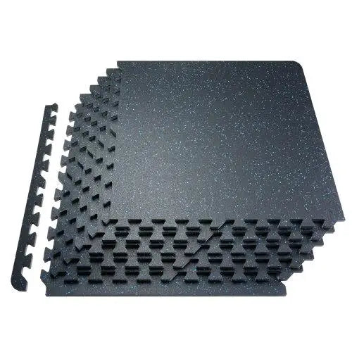 0.56" Thick Gym Floor Mats 12 Tiles Rubber Top with EVA Foam Black & Blue